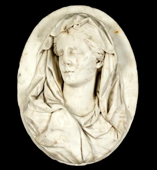 17th Century Carved Italian Marble Bust Plaque