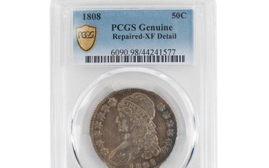 1808 US 50 CENT CAPPED BUST COIN, PCGS XF DET