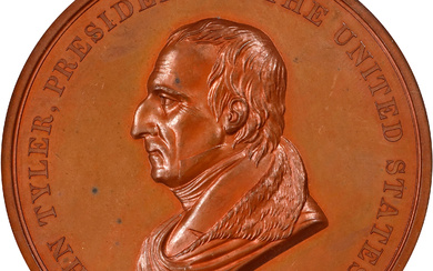 "1841" John Tyler Indian Peace Medal. Bronze. First Size. Julian IP-21, Prucha-45. Second Reverse. MS-63 BN (NGC).