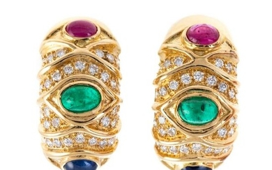 18K Emerald, Ruby, Sapphire & Diamond Half Hoops