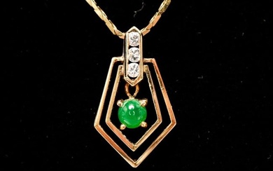 18K Gold Emerald Diamonds Pendant & 14K Necklace