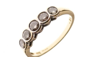 18ct gold and five stone diamond ring, shank stamped...