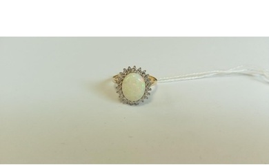 18ct gold, diamond and large opal ring size L approx and wei...