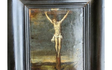 18th Century Oil on Copper Panel Jesus on Cross