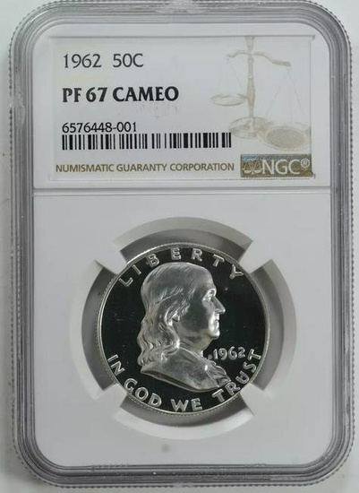 1962 PROOF FRANKLIN HALF DOLLAR 50C SILVER NGC CERTIFIED PF 67 CAMEO (001)
