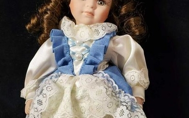 1980s Geppeddo Vinyl Doll with a Blue and White Lace