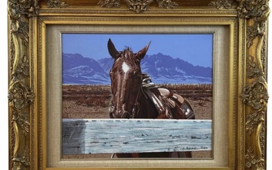 1984 Horse Ranch Hand Oil Painting by L. Benjamin Porter