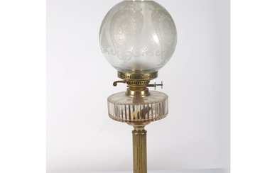 19TH-CENTURY BRASS & CRYSTAL OIL LAMP