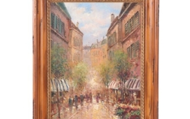 W. Eddie Acrylic Painting of a Parisian Street Scene