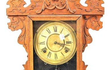 19th CENTURY WELCH CO. PRESSSED OAK MANTEL CLOCK