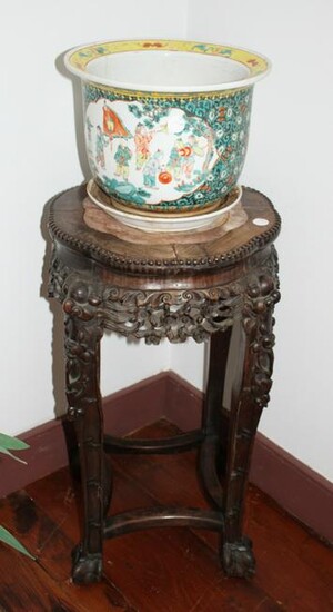 19th Century Chinese Carved Wood Stand with Jardiniere