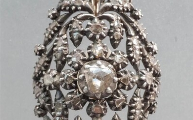 19th Century Silver and Rose-Cut Diamond Brooch, 1-3/8 x 7/8 in