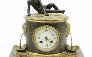 19th c Gilt Bronze Narcissus Garniture Clock
