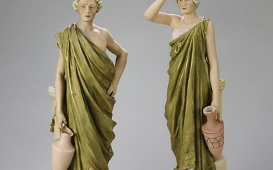 (2) Oversize Royal Dux figural vases, 25"h