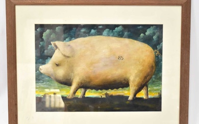 20TH CENTURY ENGLISH SCHOOL; acrylic, study of a giant pig...