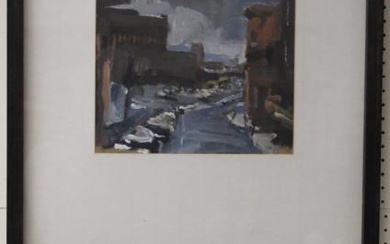 20th century European School An impressionist industrial river landscape. oil...