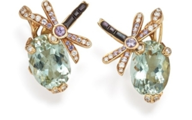 Christian Dior, A Pair of Green Beryl, Diamond, Sapphire and Mother-of-Pearl 'Gourmande Pastel' Earrings