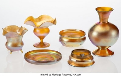 23010: Six Tiffany Studios Gold Favrile Glass Table Art