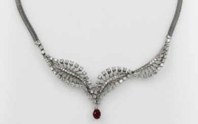18 kt gold necklace with ruby and...