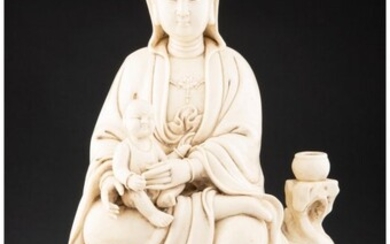 28010: A Chinese Blanc de Chine Figure of a Seated Guan