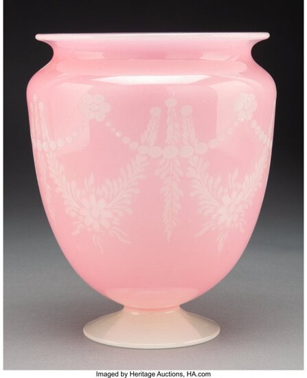 28010: Steuben Rosaline over Alabaster Glass Vase, earl