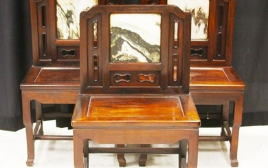(3) CHINESE ROSEWOOD MARBLE INSERT CHAIRS, 19TH C