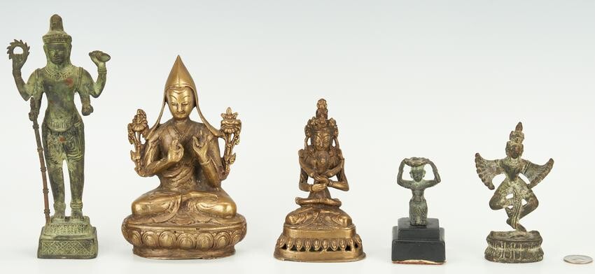 5 Bronze Asian Figures, incl. Buddhas & Quan Yin