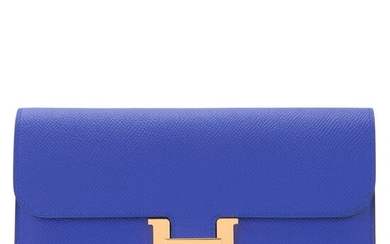 Hermès Bleu Electric Constance Long Wallet of Epsom Leather with Gold Hardware