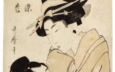 KITAGAWA UTAMARO I (1750s–1806) OSOME OF THE OIL SHOP AND THE APPRENTICE HISAMATSU (ABURAYA OSOME, DETCHI HISAMATSU) KATSUKAWA SHUNSHO (1726–1792) AN ACTOR IN AN ONNAGATA ROLE EDO PERIOD, LATE 18TH CENTURY