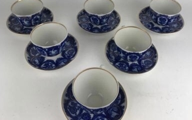 6 RUSSIAN PORCELAIN CUP AND SAUCERS ST. PETERSBURG