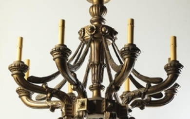 Early 20th c. gilded 8-arm carved wood chandelier