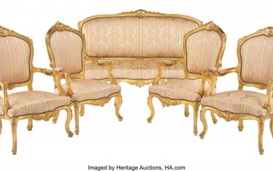 61010: A Five-Piece Louis XV-Style Giltwood Salon Suite
