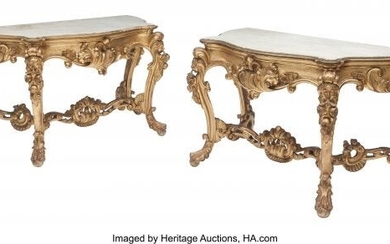 61010: A Pair of Italian Carved Giltwood Console Tables