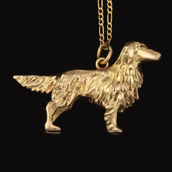 Gold Dimensional Golden Retriever Ornament/Pendant on Italian Gold Chain