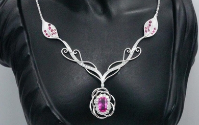 6.90ctw GIA Pink Sapphire, Diamond and Ruby Necklace