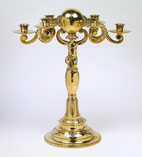 A large six-arm candelabrum with a caryatid in the manner of Otto Prutscher, Vienna, c. 1920
