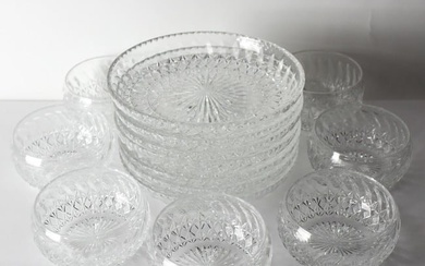 7pc Set of Thomas Webb Cut Glass Bowls with Large Underplates c1950-60