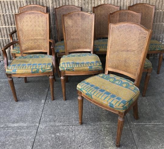 8 French Louis XVI Style Caned Dining Side Chairs