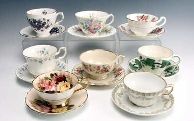 8 TEA CUPS AND SAUCERS ENGLISH, FRENCH, AMERICAN