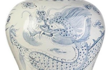 Large Korean Blue And White Dragon Vase