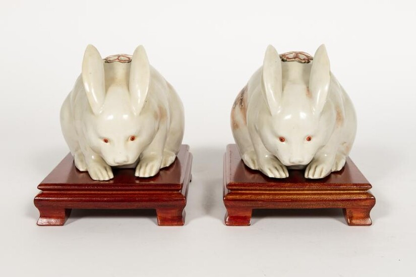 Pair, Japanese Porcelain Rabbit Scent Jars