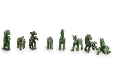 (8Pc) Chinese Carved Jade Horse Grouping