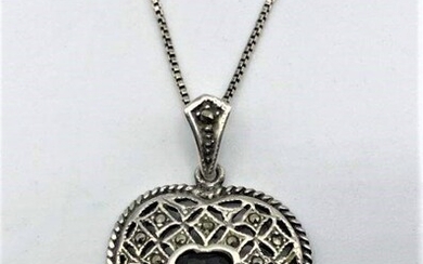 .925 Sterling Silver Necklace Heart Pendant Garnet Ctr.