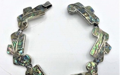 .925 Sterling and Abalone Linked Bracelet Taxco Mexico
