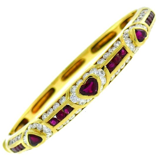 FRED Paris Heart Ruby Yellow Gold Bangle BRACELET with