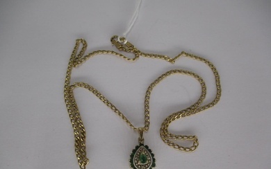 9ct Gold Emerald and Diamond Pendant with 9ct Gold Chain, 3g...