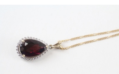 9ct gold garnet & diamod clyster pendant necklace with a sec...