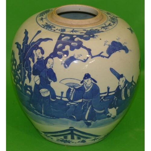 A 19th Century Chinese Round Bulbous Ginger Jar on blue and ...