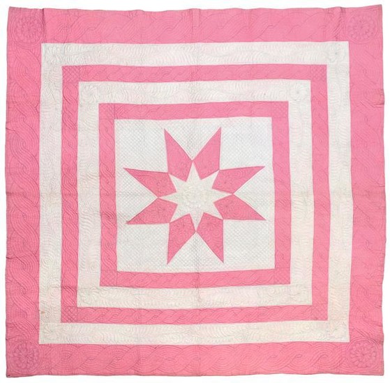 A 19th Century Pink and White Cotton Strippy Quilt, with...
