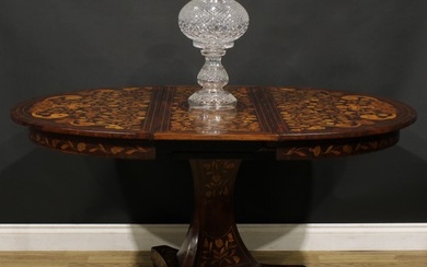 A 19th century Dutch marquetry extending dining table, disco...